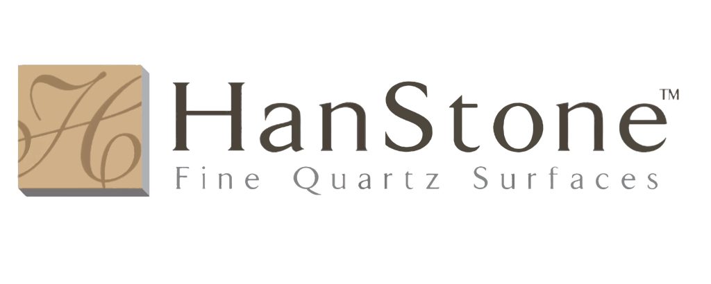 HanStone logo with a tan square and script "H", and the text "HanStone Fine Quartz Surfaces" in black letters.