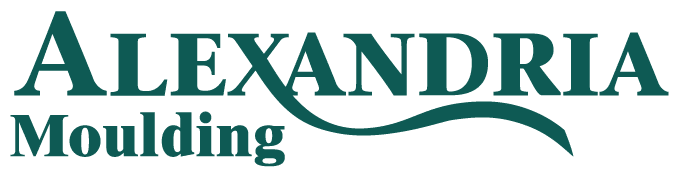 Alexandria Moulding logo with green text and a decorative curved line under "Moulding".